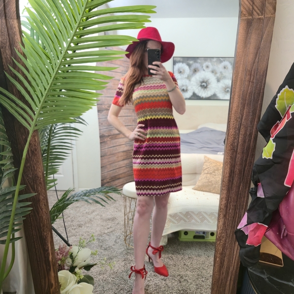 Missoni Made in Italy Zigzag Knit Dress Multicolor Chevron Short Sleeve M - Picture 1 of 12